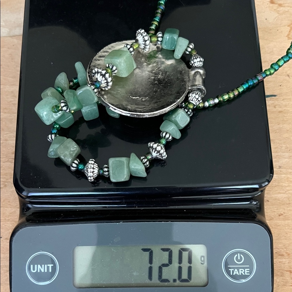 Artisan Handmade Green Stone 20” Necklace with Silver Medallion Pendant - Picture 10 of 10